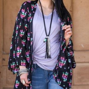 Black Serape Cactus 3/4 Sleeve Kimono